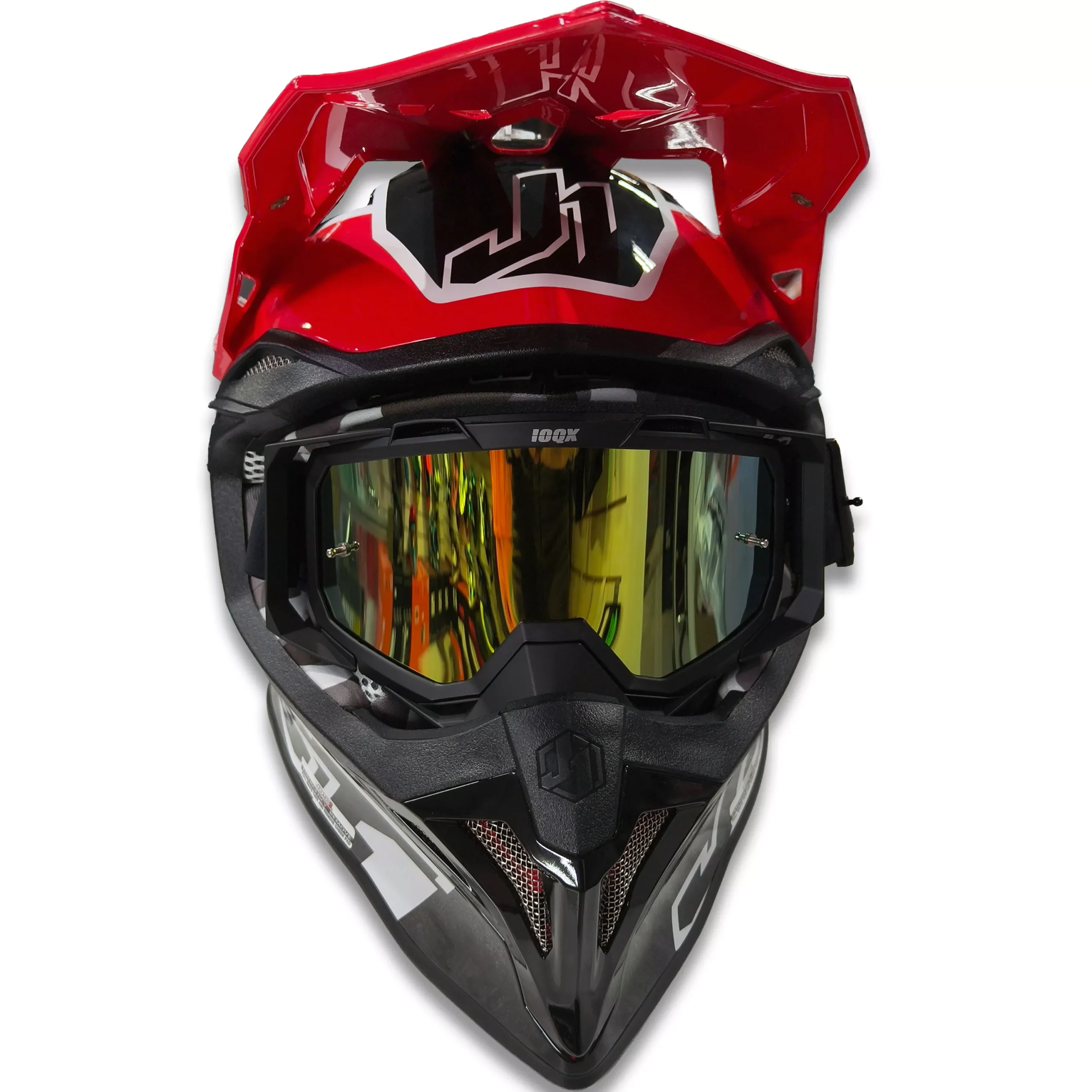 Casco Just1 Thruster J39 + Antiparra - Negro/Blanco/Rojo Brillo - Imagen 2