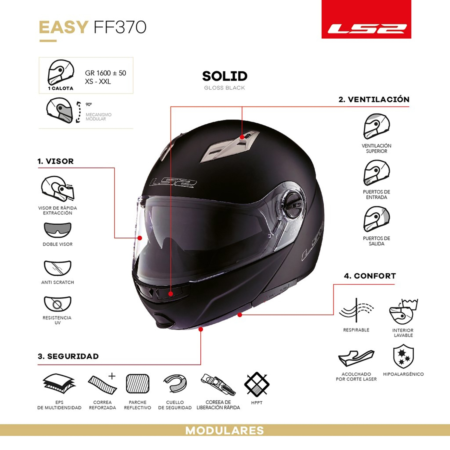 Casco Rebatible LS2 FF370 Easy BRILLANTE - Imagen 4