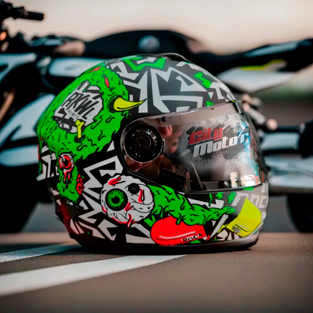 Casco Rockwell Zombie 929 Blanco Verde Fluo - Imagen 6