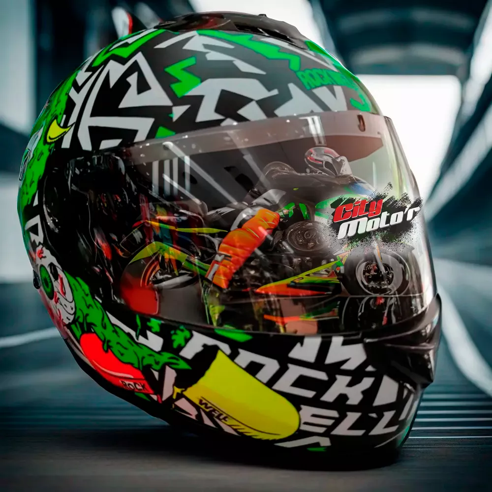Casco Rockwell Zombie 929 Blanco Verde Fluo - Imagen 2