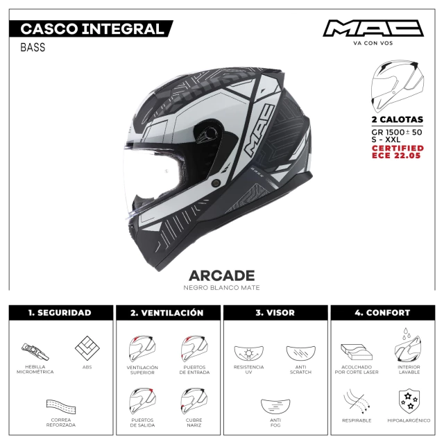 Casco Mac Bass - Arcade - Black/White - Imagen 6
