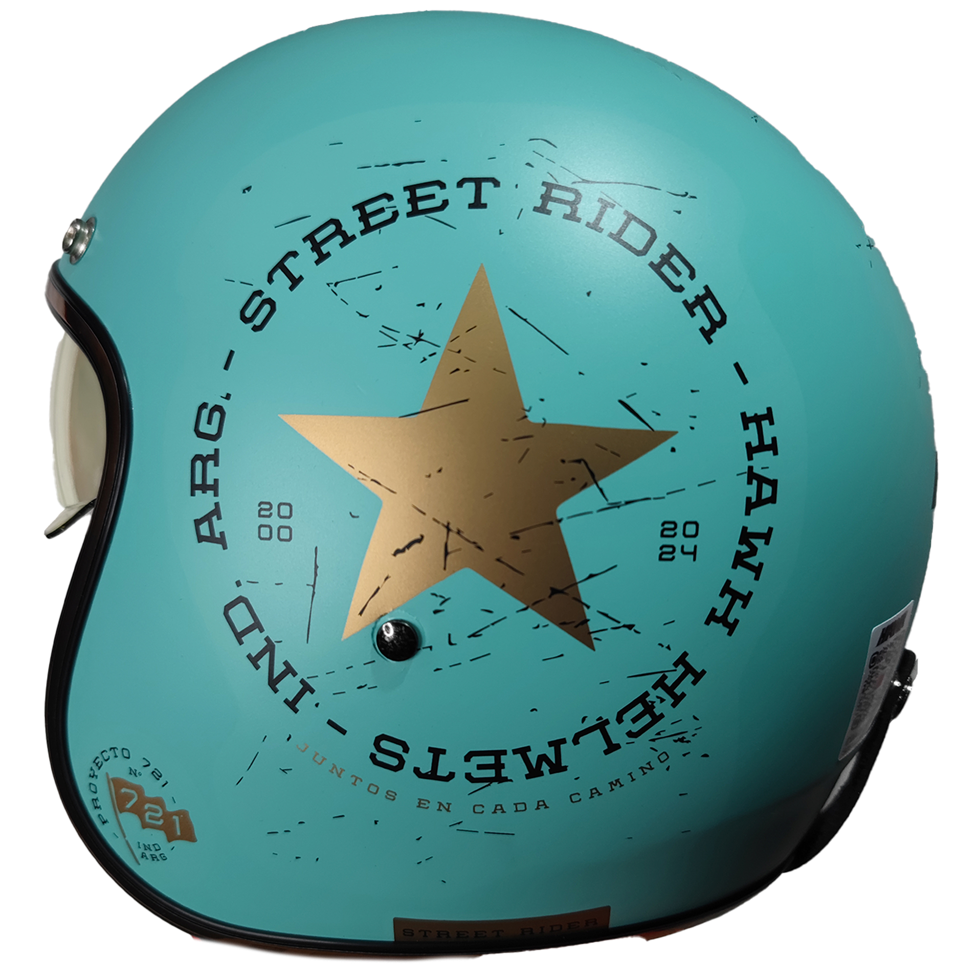Casco Hawk 721 Street Rider Celeste/Dorado - Imagen 3