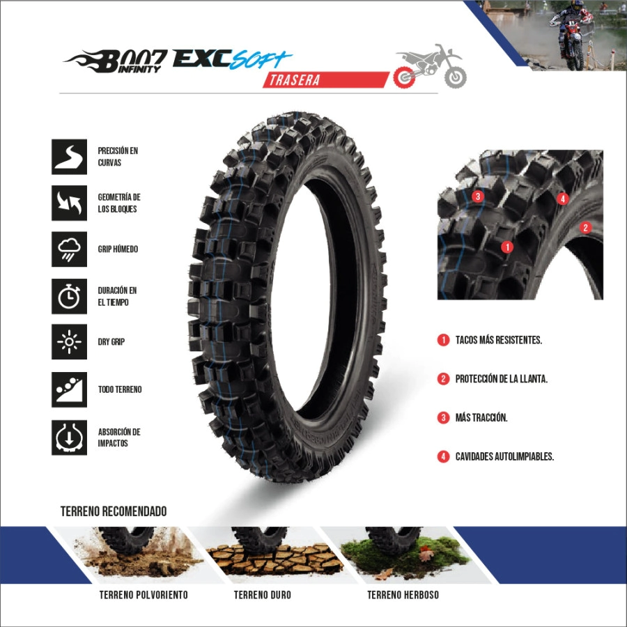 Cubierta Borilli Trasera Enduro Cross Country 110/100-18 EXC Soft