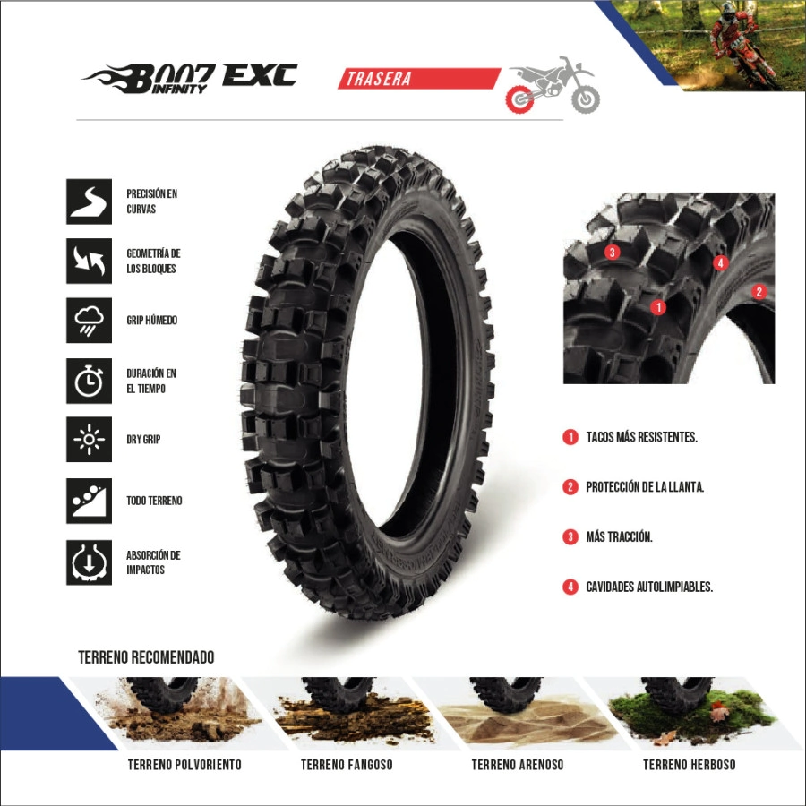Cubierta Borilli Trasera Enduro Cross Country 120/100-18 EXC