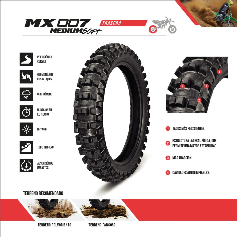 Cubierta Borilli Trasera Motocross 100/90-19 MX Medium Soft