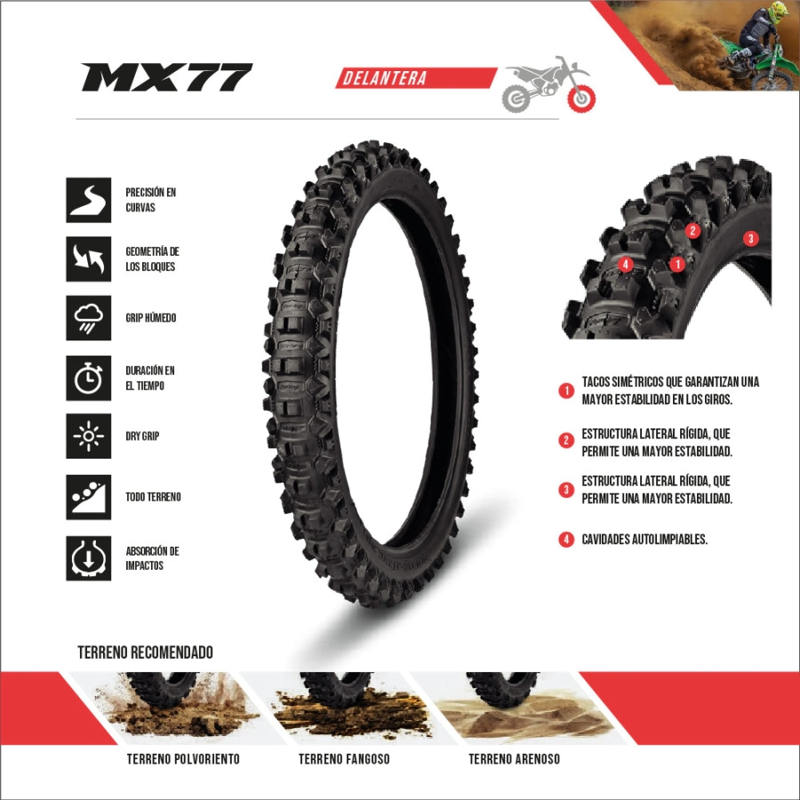 Cubierta Borilli Delantera Motocross 80/100-21 MX 77 Medium Soft