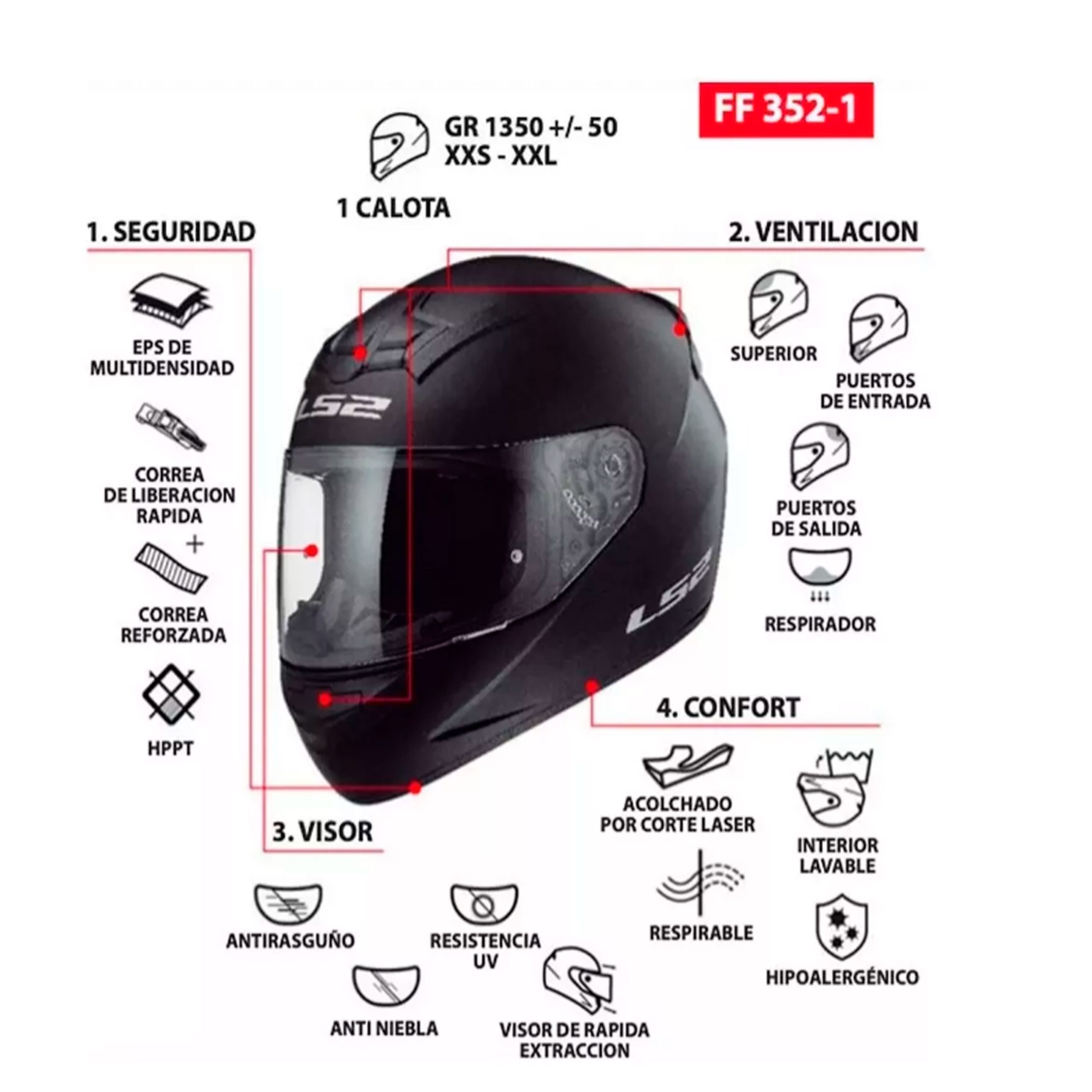 Casco Ls2 352 Rookie Down - Rojo - Imagen 3