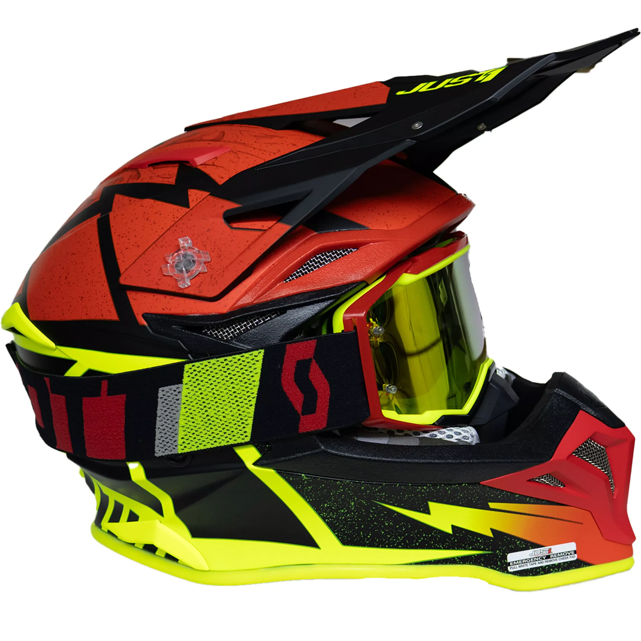 Casco Just1 Poseidon J39 + Antiparra - Amarillo/Rojo