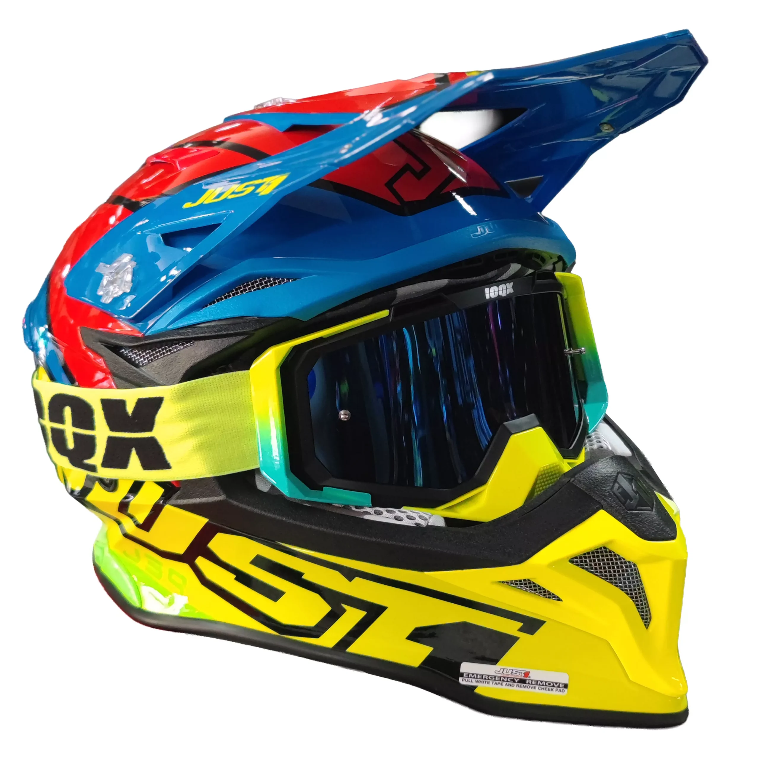 Casco Just1 Thruster J39 + Antiparra - Amarillo/Rojo/Azul