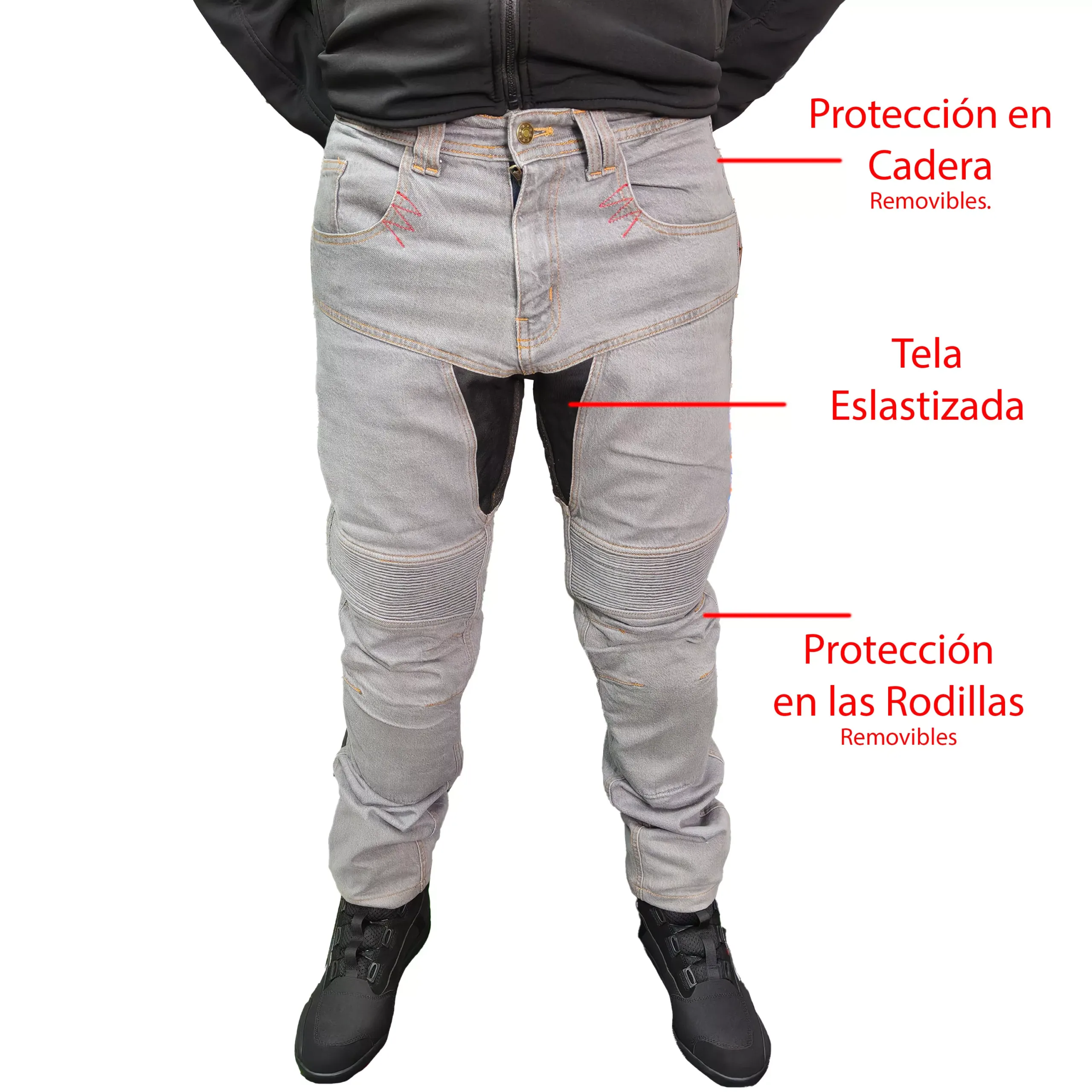 Jean con Protecciones para Moto JvV Race - Gris - Imagen 2