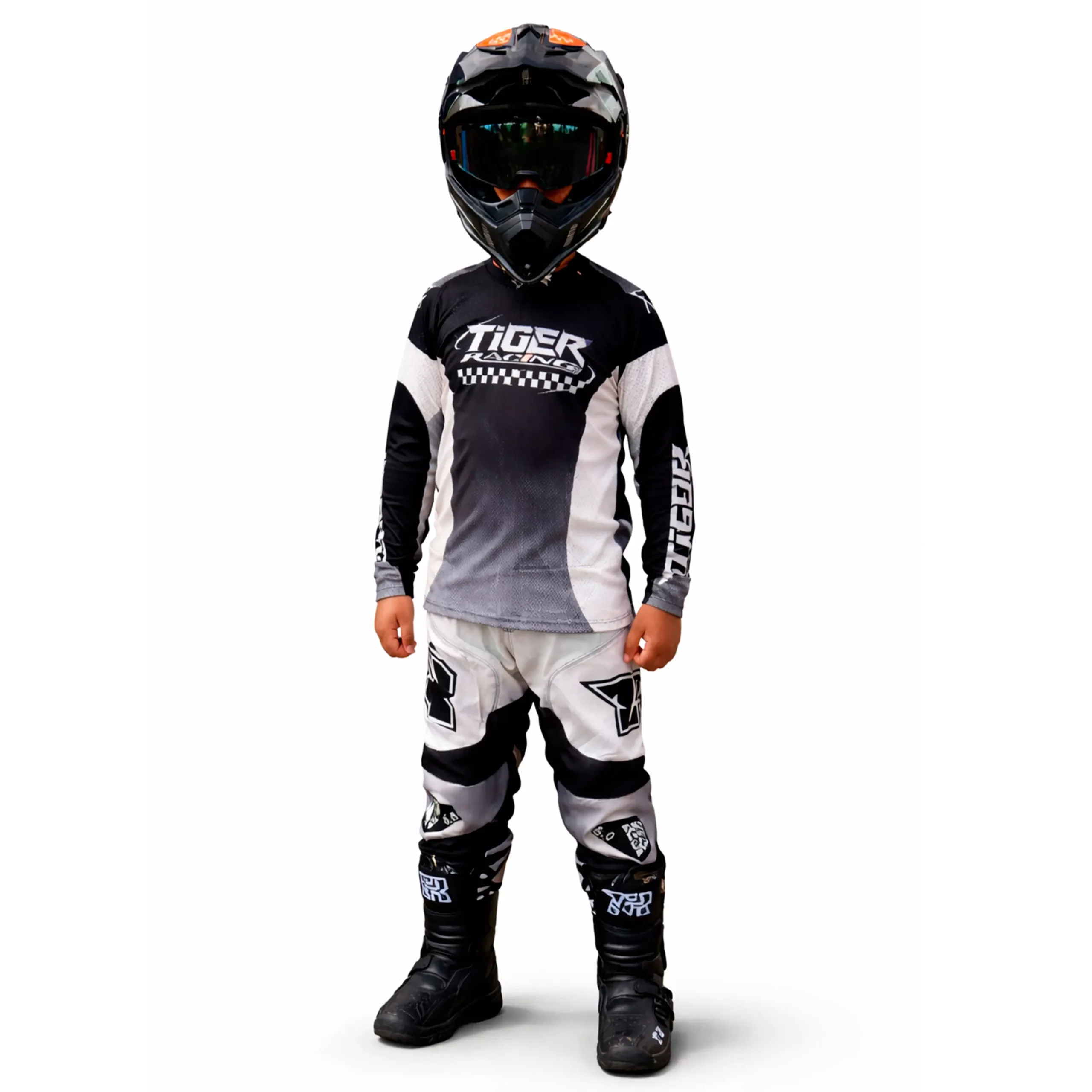 Conjunto Motocross Tiger Racing Para Niño - Negro/Blanco