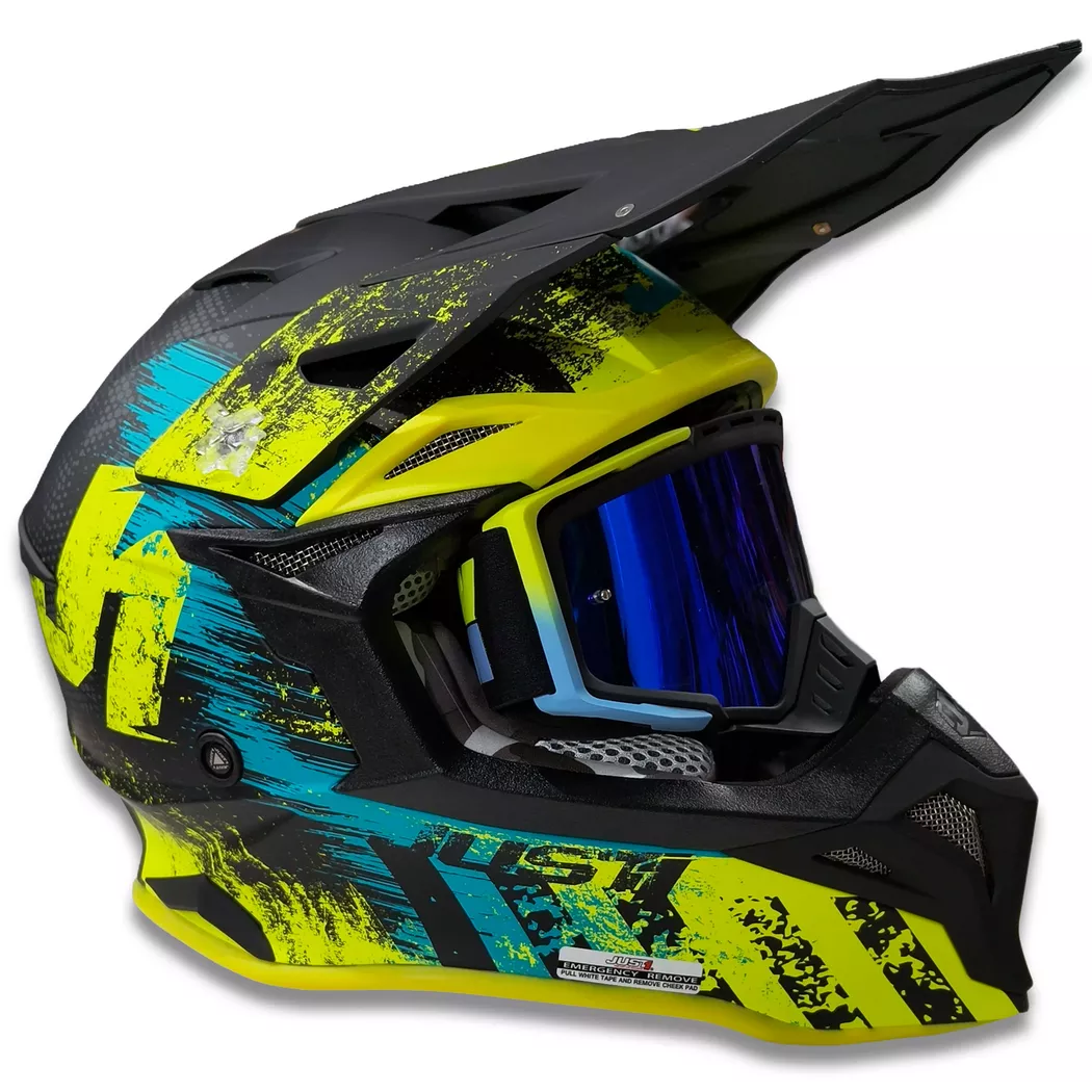 Casco Just1 Storm J39 + Antiparra - Fluor/Amarillo/Negro